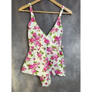 Betsey Johnson Swimsuit Swimdress Womens sz Small Faux Wrap Floral Love Always